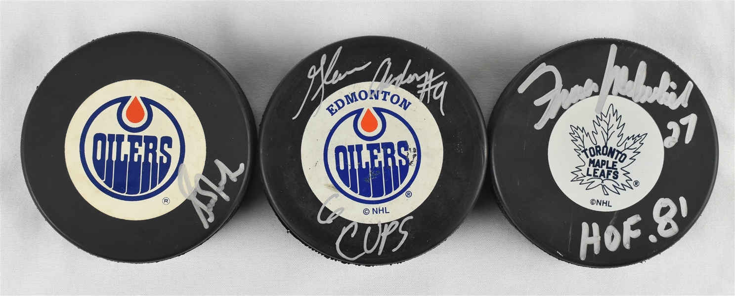 Lot of 3 Autographed HOF Hockey Pucks w/Grant Fuhr