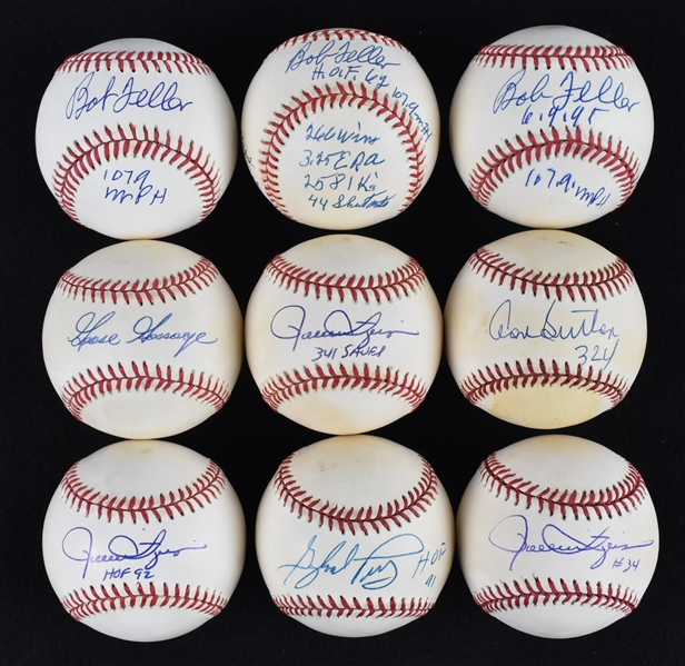 Lot of 9 Autographed HOF Pitcher Baseballs