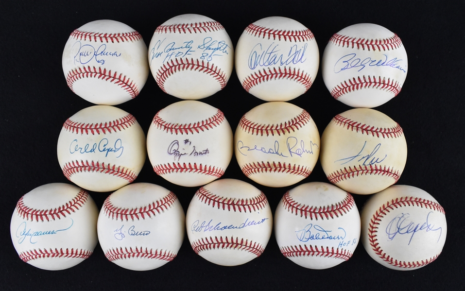 Lot of 13 Autographed HOF Hitter Baseballs