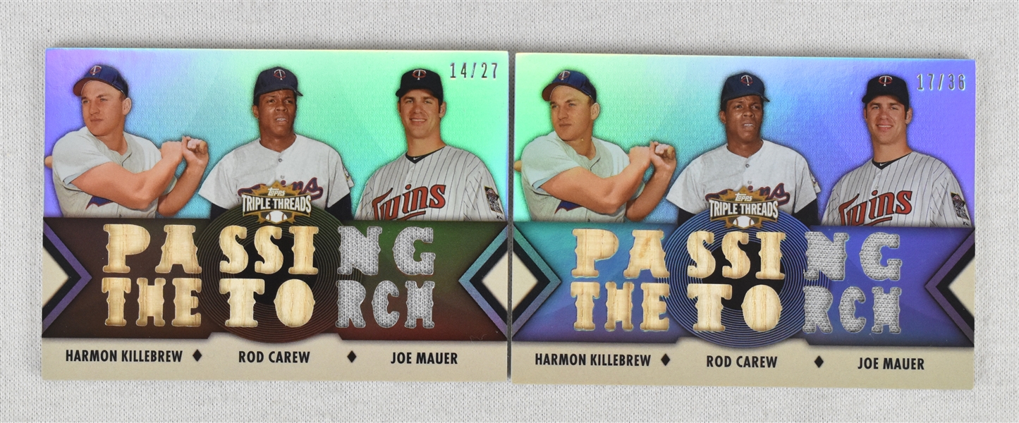 Harmon Killebrew Rod Carew & Joe Mauer Passing the Torch Game Used Cards
