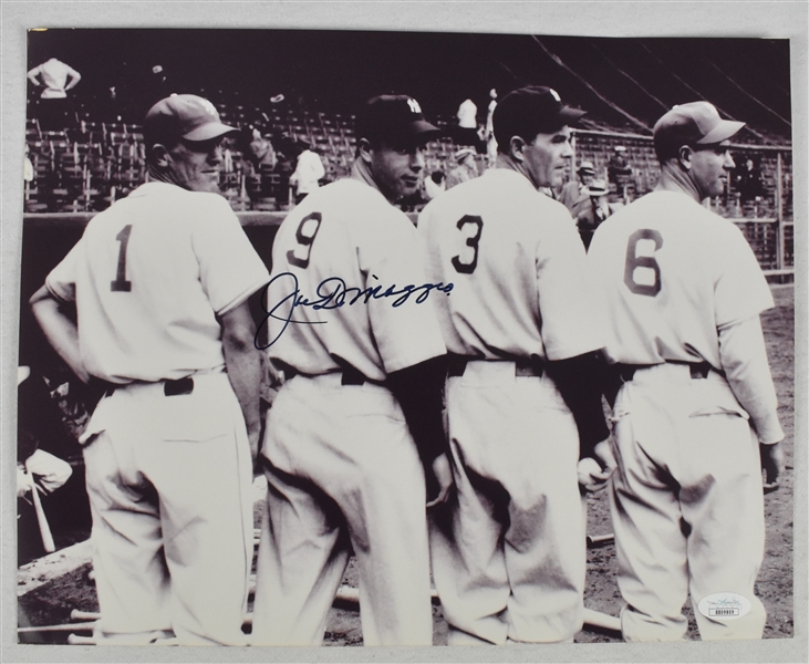 Joe DiMaggio Autographed Rookie 11x14 Photo Wearing Jersey #9