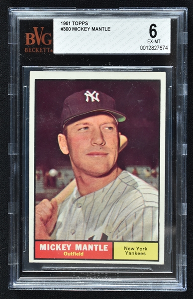 Mickey Mantle 1961 Topps Baseball Card #300 BVG 6 EX-MT