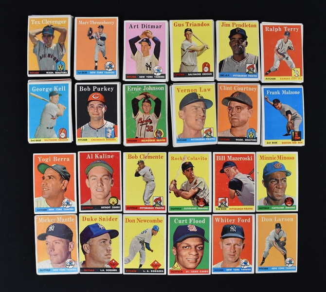 Collection of 1958 Topps Baseball Cards w/Mickey Mantle 