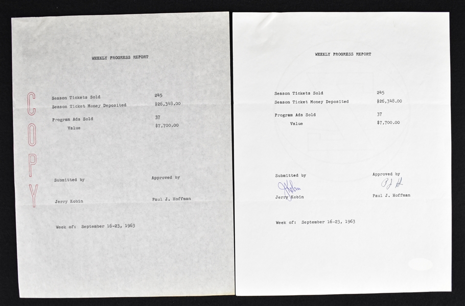 Paul Hoffman & Jerry Kobin 1963 St. Louis Hawks Financial Report