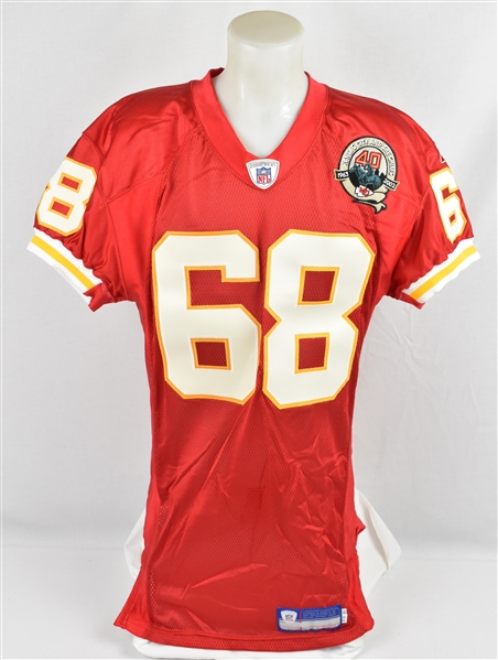 Will Shields 2002 Game Issued & Autographed Kansas City Chiefs 40th Anniversary Home Jersey w/Dave Miedema LOA