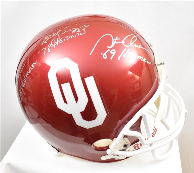 Oklahoma Sooner Heisman Winners Signed Full Size Replica Helmet w/Billy Sims Steve Owens & Jason White