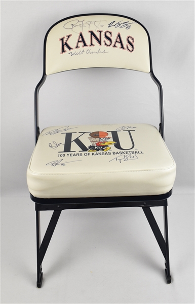 Kansas Jayhawks 100th Anniversary Game Used Players Chair Signed by Team & Wilt Chamberlain