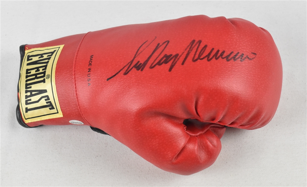 Leroy Neimann Autographed Boxing Glove From Leroy Niemann ABC World of Sports 14 Round Painting Displayed In The Playboy Mansion