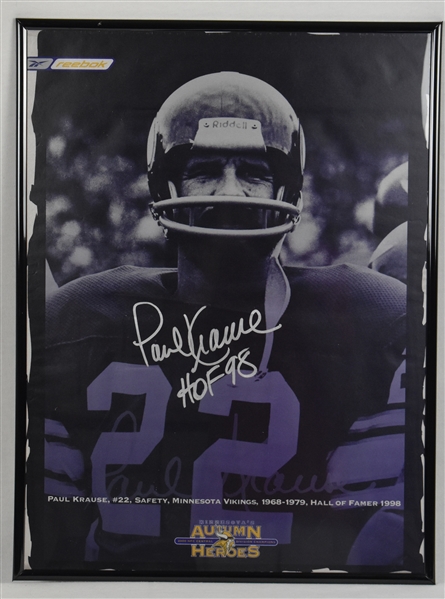 Paul Krause Autographed & Inscribed HOF 98 Minnesota Vikings 16x20 Photo