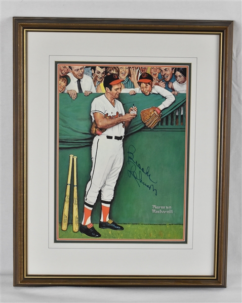 Brooks Robinson Autographed Norman Rockwell Framed Lithograph 18x22