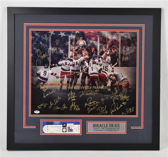 Miracle On Ice USA 1980 Olympic Team Signed 26x28 Framed Photo