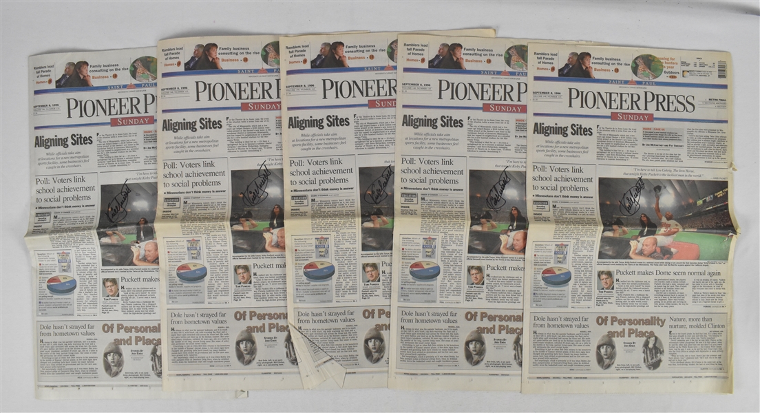 Kirby Puckett Lot of 5 Autographed Newspapers