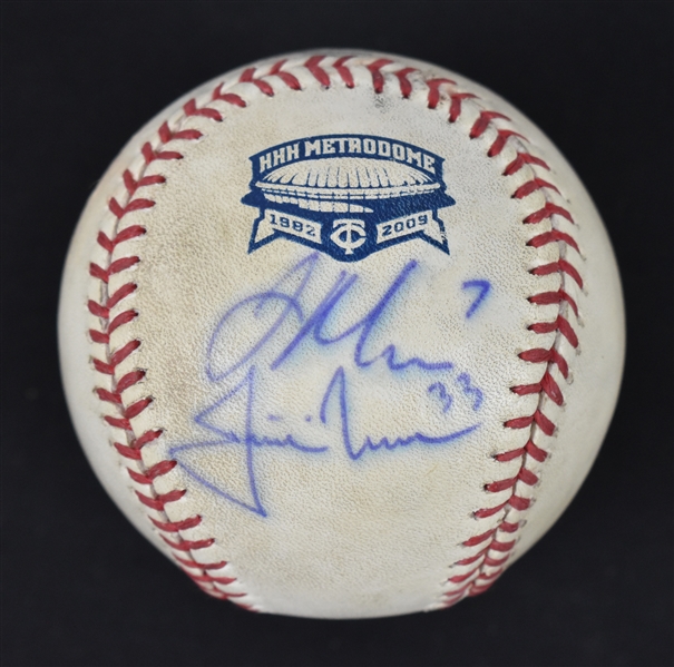 Joe Mauer & Justin Morneau Autographed 2009 Game Used Baseball (Last Year at Metrodome) MLB