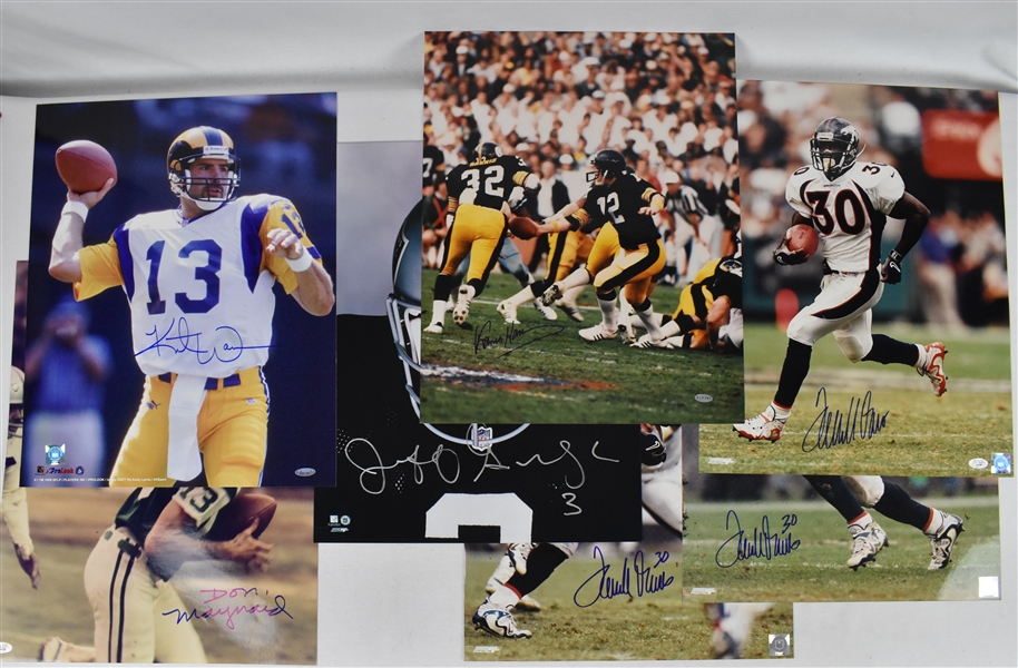 NFL Collection of 7 Autographed 16x20 Photos w/Terry Bradshaw Kurt Warner & Terrell Davis