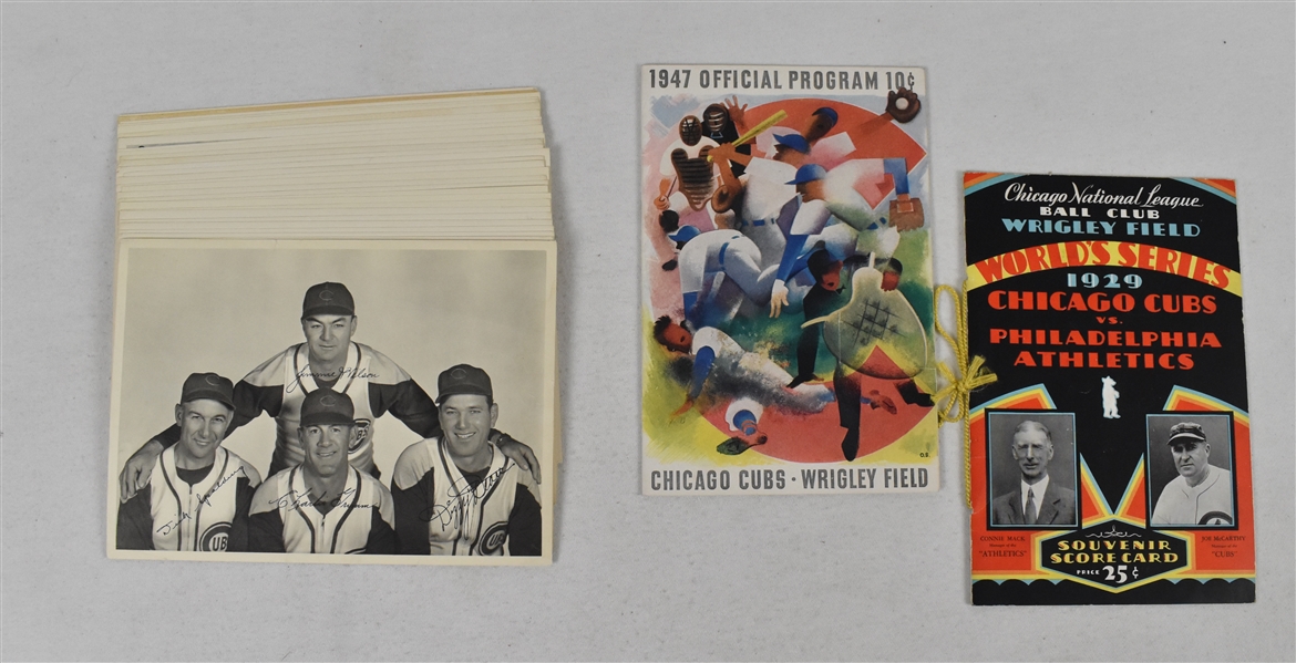 Chicago Cubs 1929 World Series Program 1947 Program & 1939 Photo Set