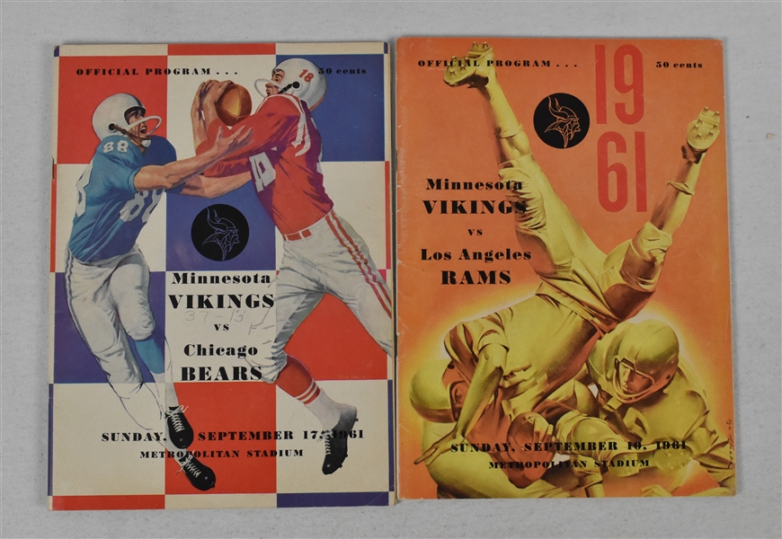 Vintage 1961 Minnesota Vikings Programs Including 1st Game vs. Bears