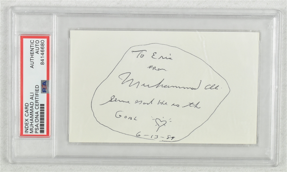 Muhammad Ali Autographed & Inscribed 1989 Index Card PSA/DNA