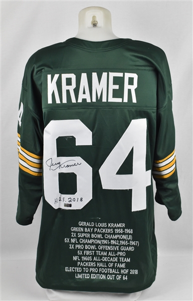 Jerry Kramer Autographed & Inscribed Green Bay Packers Jersey