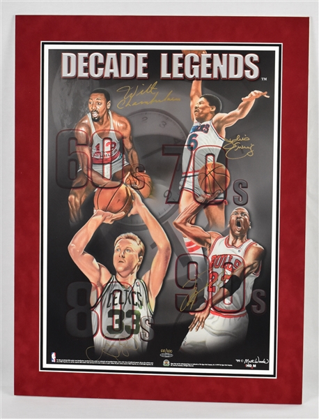 Decade Legends Signed Limited Edition Lithograph w/Michael Jordan Wilt Chamberlain Julius Erving & Larry Bird UDA