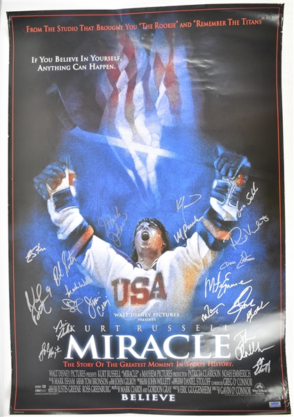 "Miracle" Movie Poster Signed by 1980 U.S.A. Gold Medal Winning Hockey Team *20 Signatures w/Bob Suter*