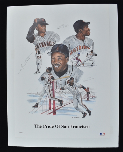 Pride of San Francisco Lot of 2 Lithographs Signed by Barry Bonds, Bobby Bonds & Willie Mays