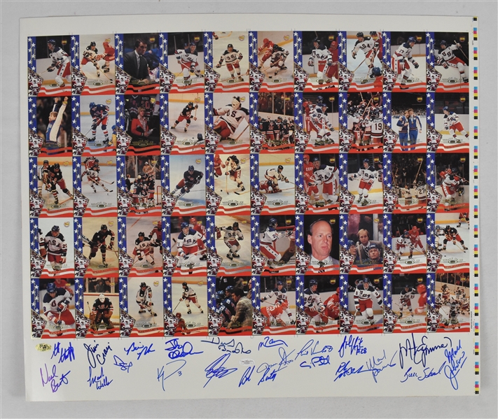 Team USA 1980 Olympic Gold Medal Team Signed Uncut Card Sheet w/21 Signatures Including Herb Brooks