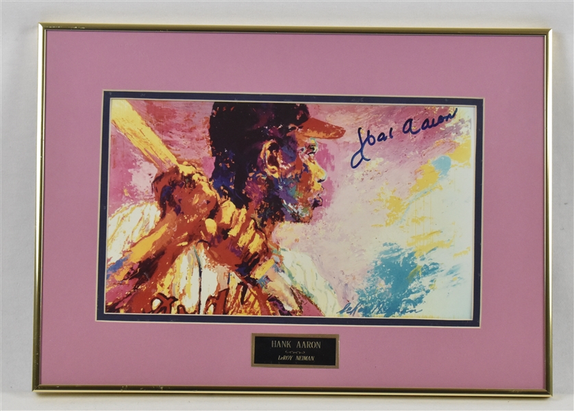 Hank Aaron Autographed Framed LeRoy Neiman Poster
