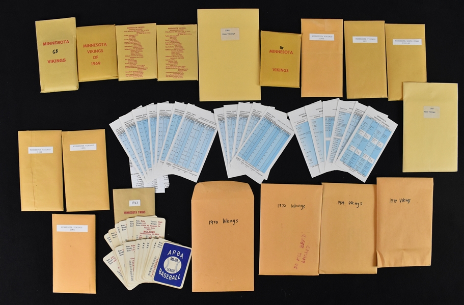 Collection of Minnesota Twins Vikings North Stars APBA & Strat-O-Matic Gaming Cards