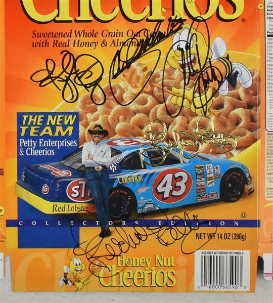 Honey Nut Cheerios Box Flat Signed by Richard Petty Kyle Petty & Mario Andretti