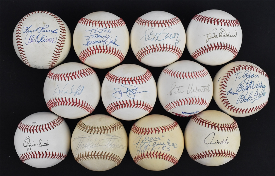 Lot of 12 Autographed Baseballs w/Ozzie Smith Bob Doerr & Juan Marichal