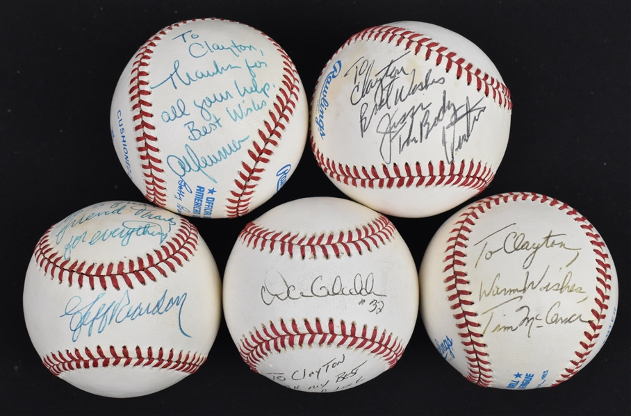 Lot of 5 Autographed & Inscribed Baseballs w/Jesse Ventura Dan Gladden & Jeff Reardon