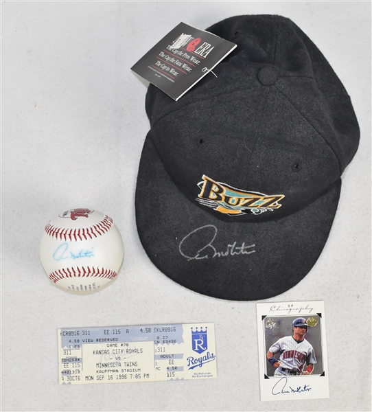 Paul Molitor Autographed Hat Ball & Card w/3,000th Hit Ticket