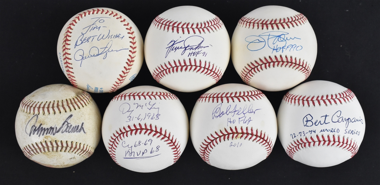 Lot of 7 Autographed Baseballs w/Johnny Bench & Bob Feller
