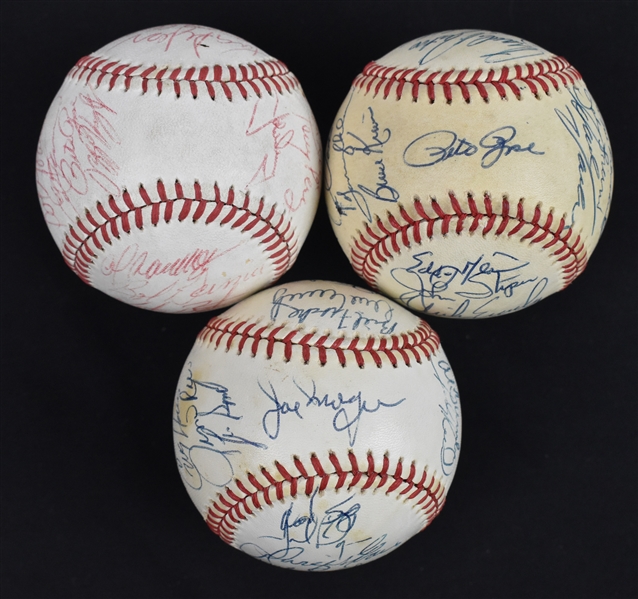Lot of 3 Team Signed Baseballs w/Pete Rose & Joe Morgan