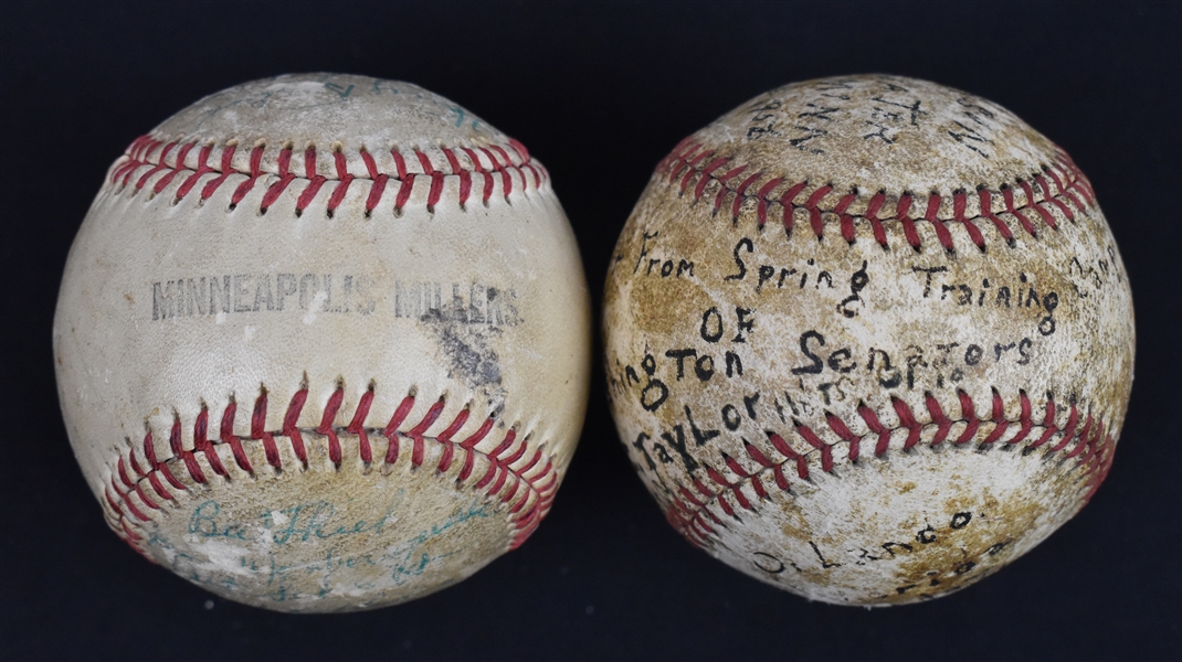 Minneapolis Millers & Washington Senators Lot of 2 Autographed Baseballs