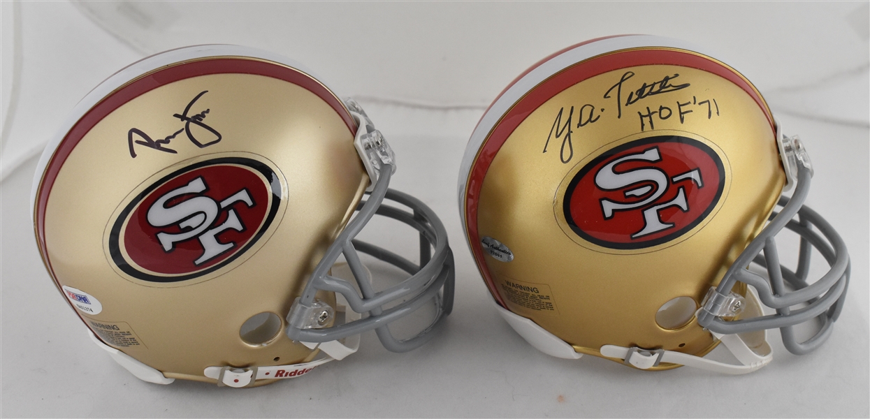 Ronnie Lott & YA Tittle Lot of 2 Autographed SF 49ers Mini Helmets