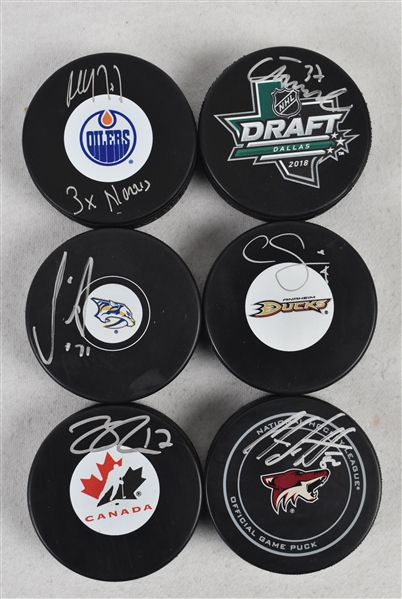 Lot of 6 Autographed Hockey Pucks w/Connor McDavid