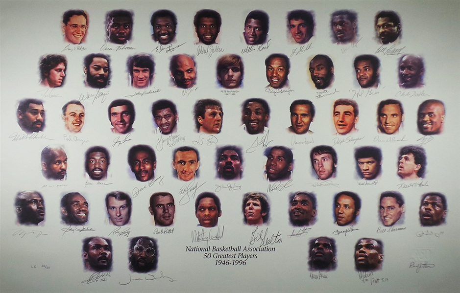 NBA 50 Greatest Players Autographed Lithograph w/49 Signatures 