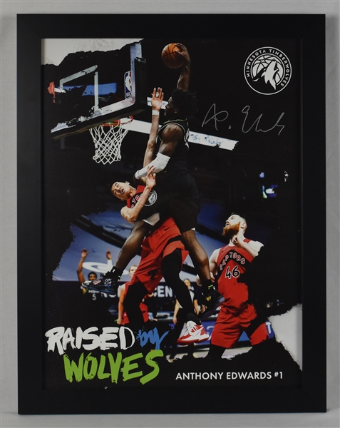 Anthony Edwards Autographed Rookie Dunk 21x27 Framed Photo w/2 Tickets to Minnesota Timberwolves Game 