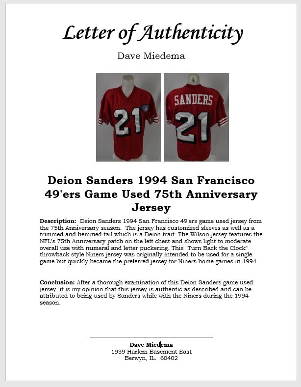 Deion Sanders 1994 San Francisco 49ers Throwback Football Jersey
