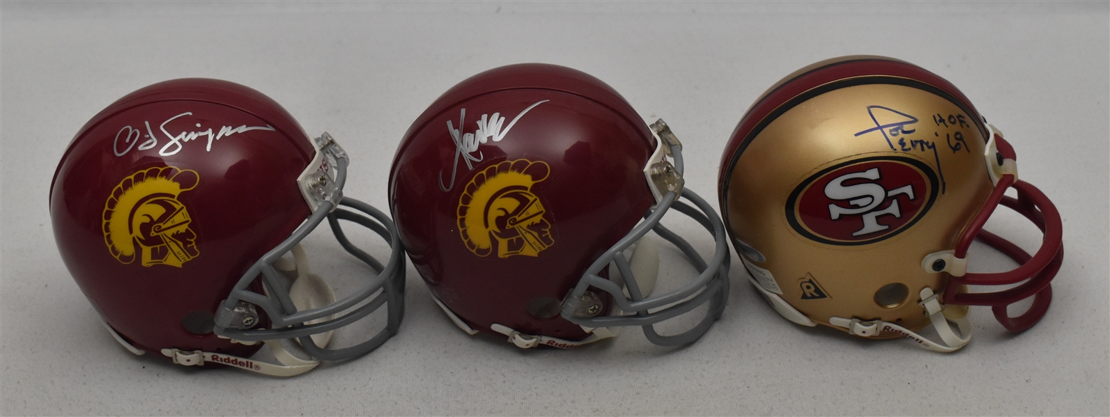 Collection of 3 Autographed Mini Helmets w/OJ Simpson & Marcus Allen