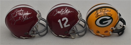 Collection of 3 Autographed Mini Helmets w/Bart Starr 