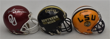 Collection of 3 Autographed Mini Helmets w/Ray Guy & YA Tittle