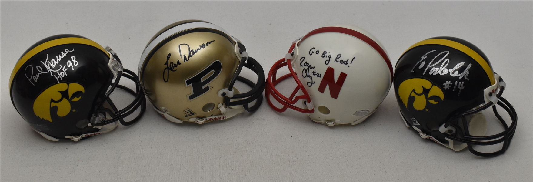 Collection of 4 Autographed Mini Helmets w/Len Dawson Paul Krause & Roger Craig