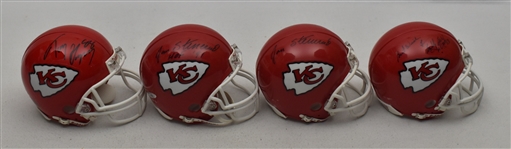 Collection of 4 Autographed KC Chiefs Mini Helmets w/Tony Gonzalez Jan Stenerud & Bobby Bell