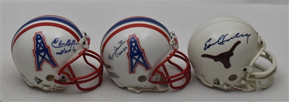 Collection of 3 Autographed Mini Helmets w/Earl Campbell Elvin Bethea & Kenny Houston