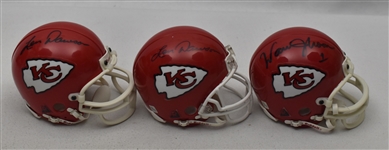Collection of 3 Autographed KC Chiefs Mini Helmets w/Len Dawson & Warren Moon