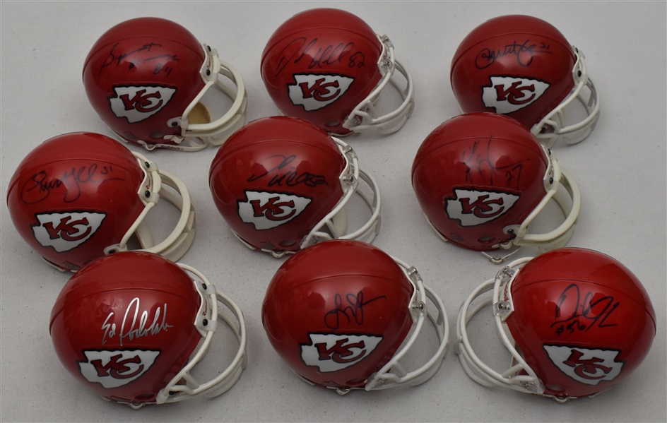 Collection of 9 Autographed KC Chiefs Mini Helmets  
