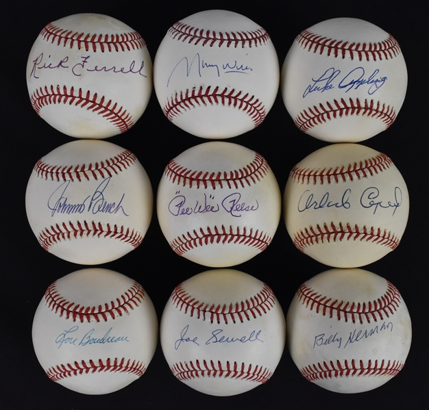 Collection of 9 Autographed HOF Baseballs w/Luke Appling Johnny Bench & Pee Wee Reese