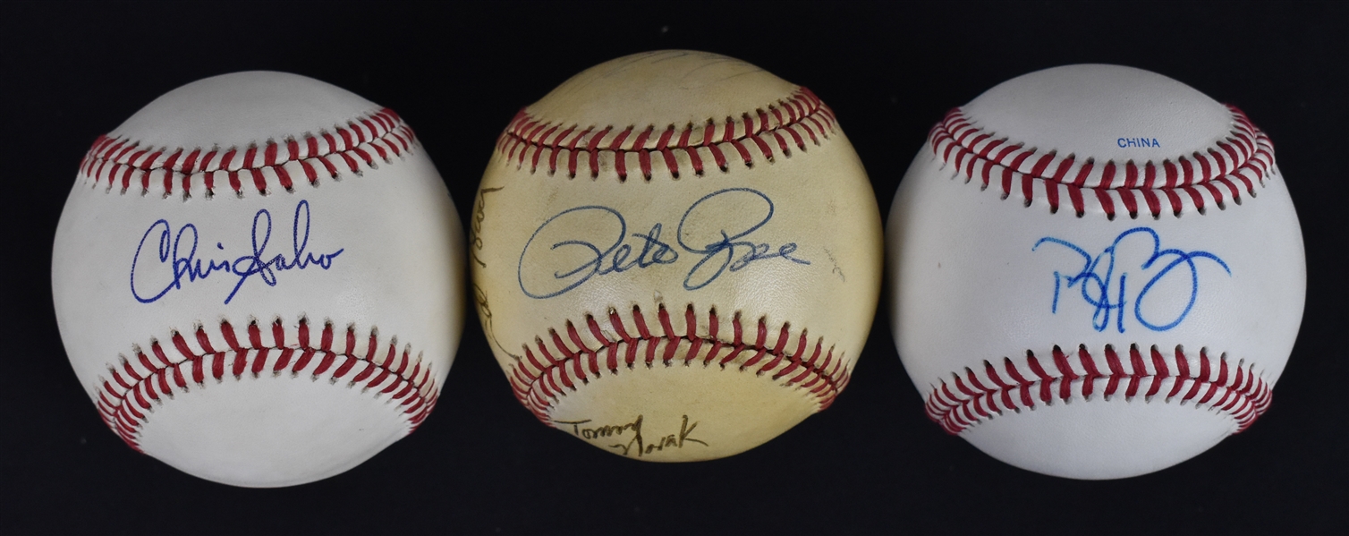 Collection of 3 Autographed Baseballs w/Pete Rose